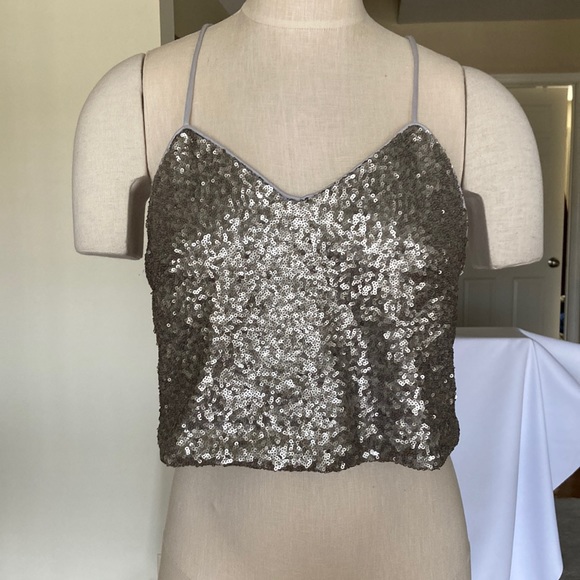 Alfred Angelo silver sequin crop top, Sz 10 - Picture 1 of 3